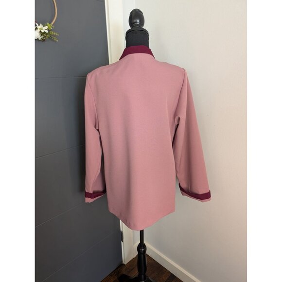 Vintage Anthony Richards Open Front Pink Blazer with Burgundy Trim Size 12 - Picture 3 of 11